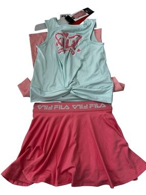 Fila Girls Mint Knot-Front Tank Top with Pink Skater Skirt